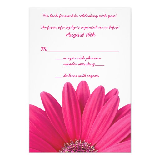 Hot Pink Gerbera Daisy White Wedding RSVP Card