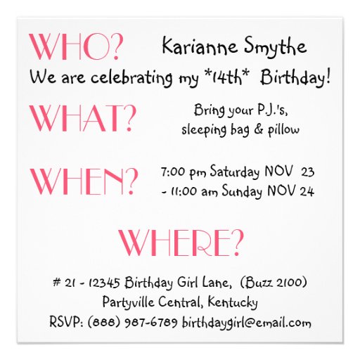Hot Pink Girl's Birthday Party Text Announcement