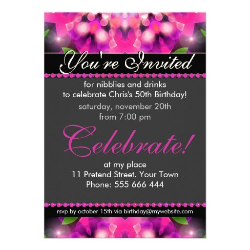 Hot Pink Girly 50th Birthday Invitations