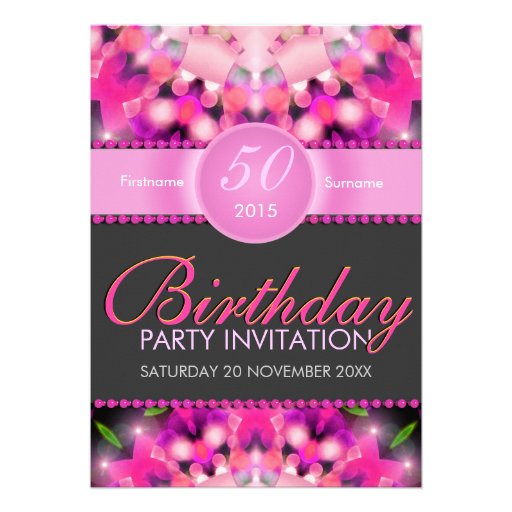 Hot Pink Girly 50th Birthday Invitations