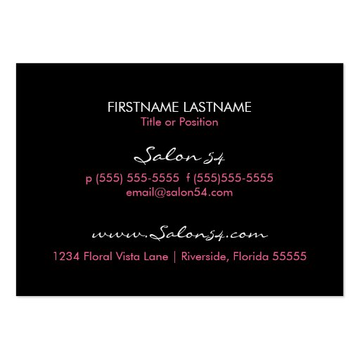 Hot Pink Glam Business Card (back side)