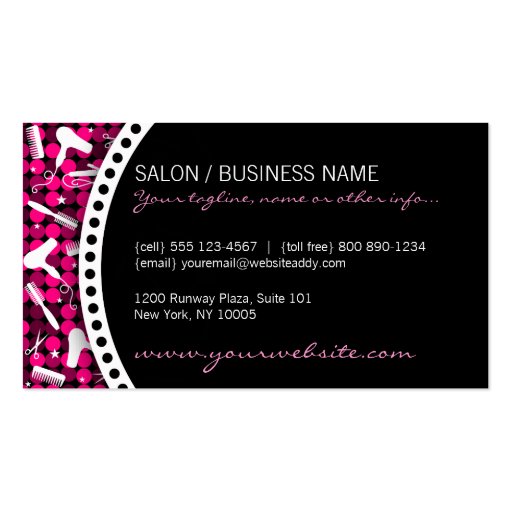 Hot Pink Glam Hair Salon Monogram Business Cards (back side)