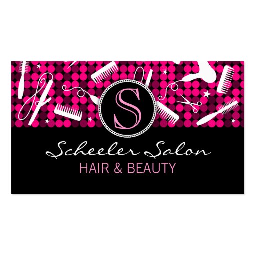 Hot Pink Glam Hair Salon Monogram Business Cards (front side)