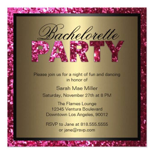 Hot Pink Glitter Bachelorette Party Invitation (front side)