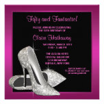 Hot Pink Glitter High Heels Womans 50th Birthday Personalized Announcement