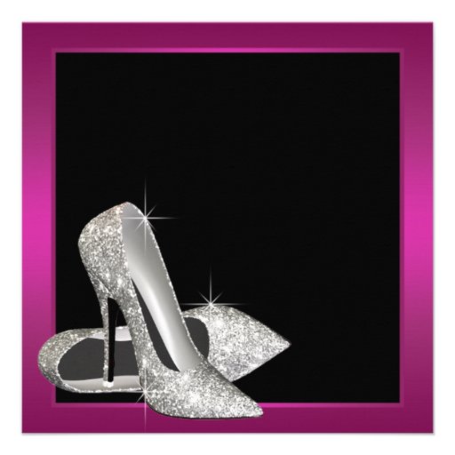 Hot Pink Glitter High Heels Womans 50th Birthday Personalized Announcement