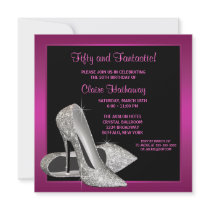 Hot Pink Glitter High Heels Womans 50th Brithday Personalized Announcement