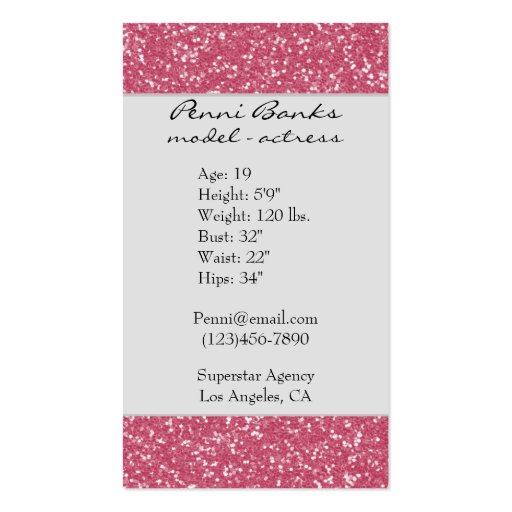 Hot Pink Glitter Model Actress Business Cards (back side)
