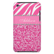 Hot Pink Glitter Zebra Print Rhinestone Girly Case Barely There  iPod Covers at Zazzle