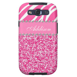 Hot Pink Glitter Zebra Print Rhinestone Girly Case Samsung Galaxy S3 Cases