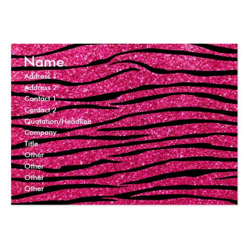 Hot pink glitter zebra stripes business card templates (front side)