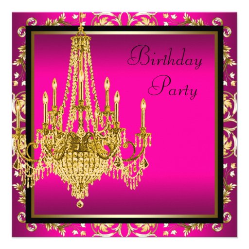 Hot Pink Gold Damask Chandelier Birthday Party Custom Invites