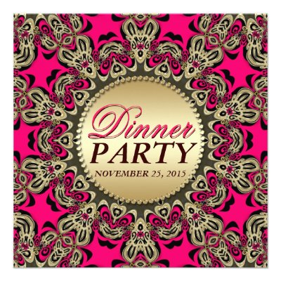 Hot Pink Gold Exotic Decorative Dinner Party Invites