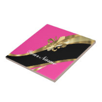 Hot pink & gold fleur de lys tile