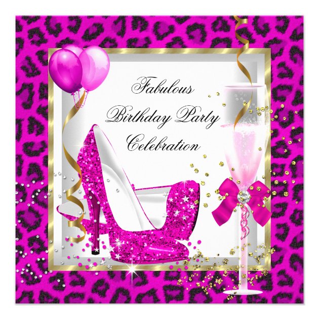 Hot Pink Gold Glitter High Heels Birthday Party Personalized