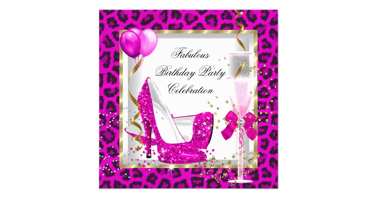 Hot Pink Gold Glitter High Heels Birthday Party Personalized