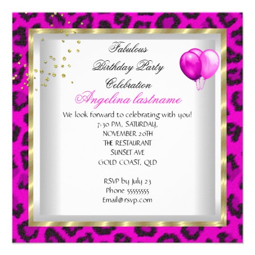 Hot Pink Gold Glitter High Heels Birthday Party Personalized Announcement