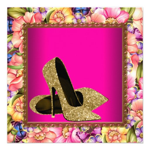 Hot Pink Gold Glitter High Heels Party Template Personalized Invitation