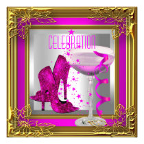 Hot Pink Gold High Heel Shoes Champagne invitations