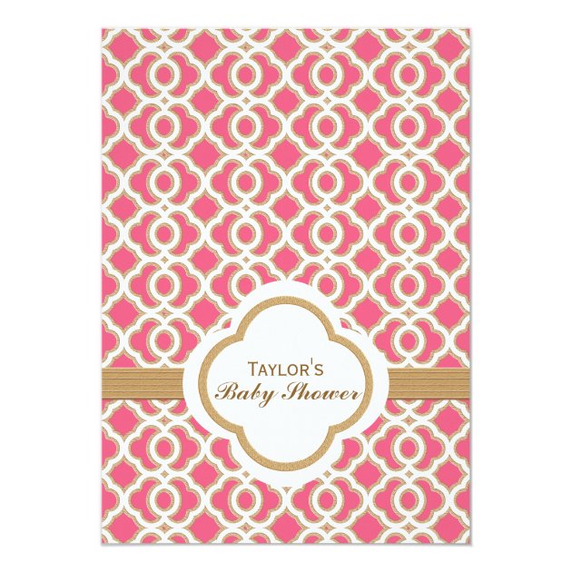 Hot Pink Gold Moroccan Baby Girl Baby Shower Card