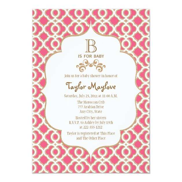 Hot Pink Gold Moroccan Baby Girl Baby Shower Card