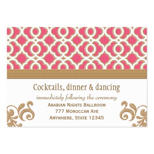 Hot Pink Gold Moroccan Reception Enclosure Card Business Cards