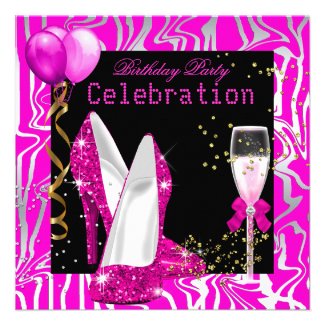Hot Pink Gold silver Glitter Zebra Black Party Personalized Announcement