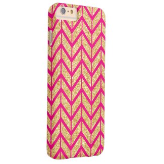 Hot Pink Gold Sparkle Zigzag Chevron Pattern Barely There iPhone 6 Plus Case