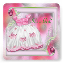Hot Pink & Green Baby Girl Shower Invitations