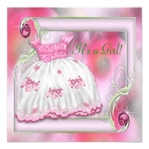 Hot Pink & Green Baby Girl Shower Invitations