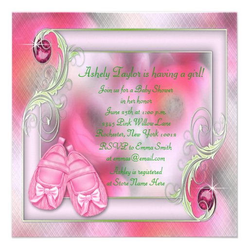Hot Pink & Green Baby Girl Shower Invitations