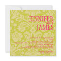 Hot Pink Green Cream Damask Wedding Invitation invitation