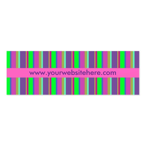 Hot Pink, Green & Purple Girls Fun Retro Stripes Business Card Templates (back side)
