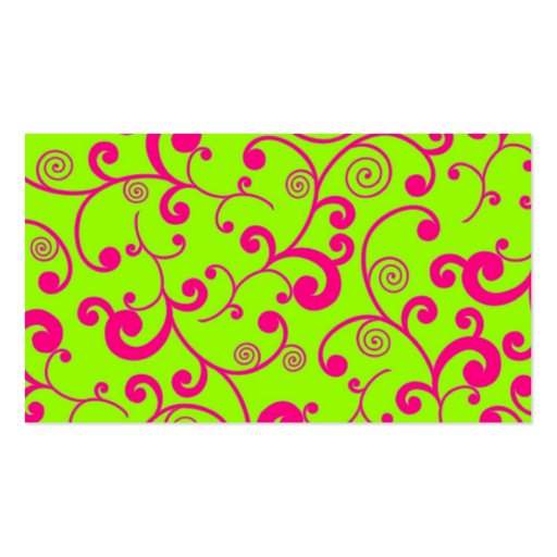 Hot Pink & Green Scroll Stripe Minimal Info Design Business Cards (back side)