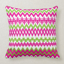 Hot Pink Green Tribal Chevron Pattern Pillow