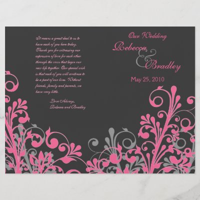 Hot Pink Grey Abstract Floral Wedding Program Custom Flyer by wasootch