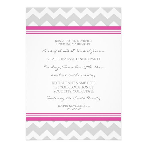 Hot Pink Grey Chevron Rehearsal Dinner Party Personalized Invite