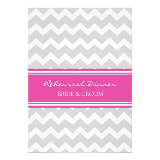 Hot Pink Grey Chevron Rehearsal Dinner Party Personalized Invite