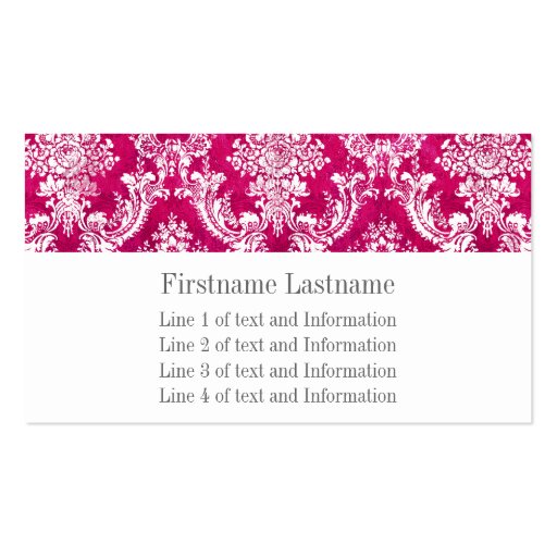 Hot Pink Grunge Damask Pattern Custom Text Business Card (back side)