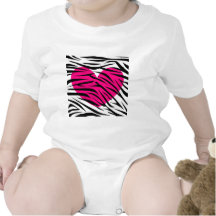 Hot Pink Heart and Zebra Stripes in Black and Whit Tshirts