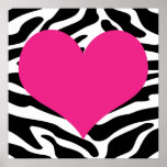 Hot Pink Heart on Zebra Wild Wall Poster posters