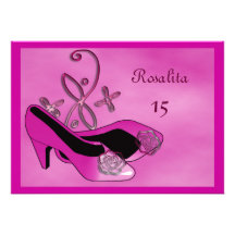 Hot Pink Heels Quinceanera 15th Birthday Invites
