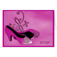 Hot Pink Heels Quinceanera 15th Birthday RSVP Card