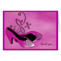 Hot Pink Heels Quinceanera 15th Birthday Thank You Card