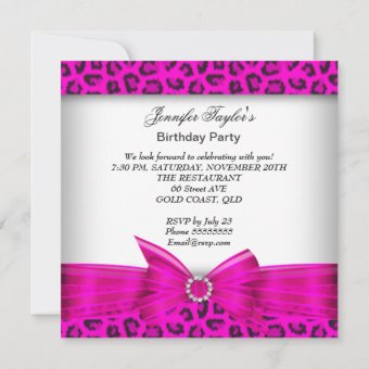 Hot Pink High Heel Shoe Leopard Birthday Party Invitation Zazzle