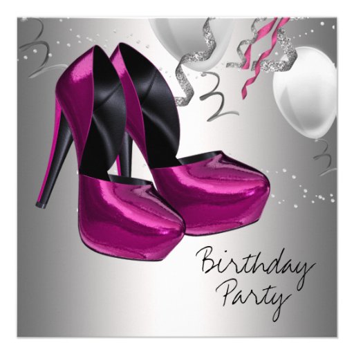 Hot Pink High Heel Shoes Birthday Party Announcement