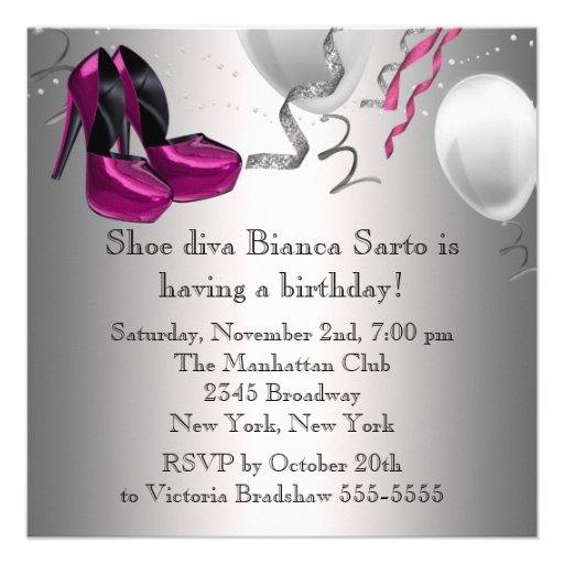 Hot Pink High Heel Shoes Birthday Party Announcement
