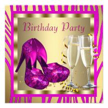 Hot Pink High Heel Shoes Womans Zebra Birthday Custom Invites