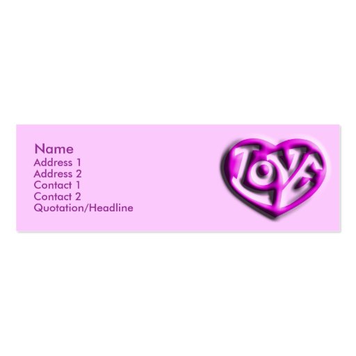 Hot Pink Hippie Love Heart Business Card (front side)