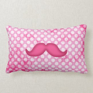 Hot Pink Hipster Mustache and Polka Dot Pattern Pillow